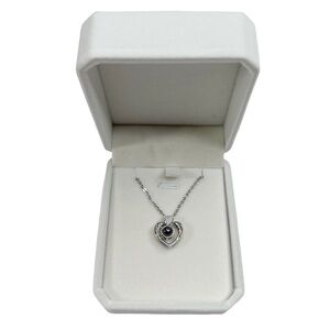 New Jardme Silver Tone Cubic Zirconia Heart Cable Chain Necklace